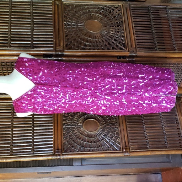 STYLEWORKS Sequined Silk Cocktail Dress - Magenta Pink - 16 - EUC - Picture 7 of 8